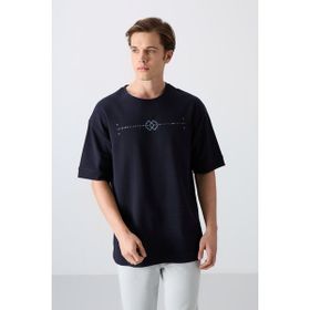 Tommy Life 88323 Lacivert Pamuklu Kalın Yumuşak Dokulu Oversize Fit Baskılı Erkek T-Shirt