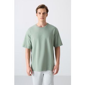 Tommy Life 88324 Açık Yeşil Pamuklu Kalın Yumuşak Dokulu Oversize Fit Baskılı Erkek T-Shirt
