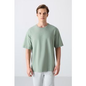 Tommy Life 88324 Açık Yeşil Pamuklu Kalın Yumuşak Dokulu Oversize Fit Baskılı Erkek T-Shirt