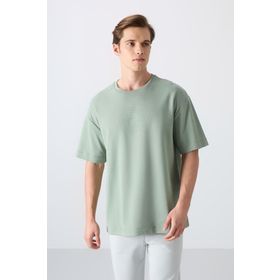 Tommy Life 88324 Açık Yeşil Pamuklu Kalın Yumuşak Dokulu Oversize Fit Baskılı Erkek T-Shirt