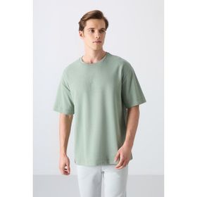 Tommy Life 88324 Açık Yeşil Pamuklu Kalın Yumuşak Dokulu Oversize Fit Baskılı Erkek T-Shirt