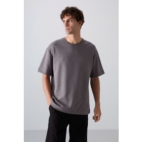 Tommy Life 88324 Koyu Gri Pamuklu Kalın Yumuşak Dokulu Oversize Fit Baskılı Erkek T-Shirt