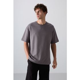 Tommy Life 88324 Koyu Gri Pamuklu Kalın Yumuşak Dokulu Oversize Fit Baskılı Erkek T-Shirt