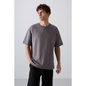 Tommy Life 88324 Koyu Gri Pamuklu Kalın Yumuşak Dokulu Oversize Fit Baskılı Erkek T-Shirt