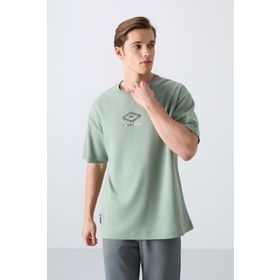 Tommy Life 88325 Açık Yeşil Pamuklu Kalın Yumuşak Dokulu Oversize Fit Baskılı Erkek T-Shirt