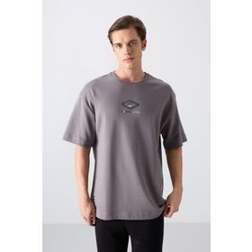Tommy Life 88325 Koyu Gri Pamuklu Kalın Yumuşak Dokulu Oversize Fit Baskılı Erkek T-Shirt