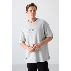 Tommy Life 88325 Taş Pamuklu Kalın Yumuşak Dokulu Oversize Fit Baskılı Erkek T-Shirt