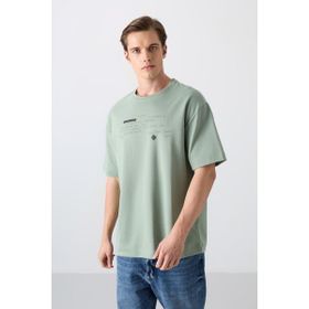 Tommy Life 88326 Açık Yeşil Pamuklu Kalın Yumuşak Dokulu Oversize Fit Baskılı Erkek T-Shirt