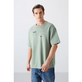 Tommy Life 88326 Açık Yeşil Pamuklu Kalın Yumuşak Dokulu Oversize Fit Baskılı Erkek T-Shirt