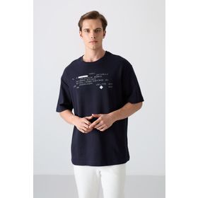 Tommy Life 88326 Lacivert Pamuklu Kalın Yumuşak Dokulu Oversize Fit Baskılı Erkek T-Shirt