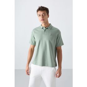 Tommy Life 88327 Açık Yeşil Pamuklu Kalın Yumuşak Dokulu Oversize Fit Basic Polo Yaka Erkek T-Shirt