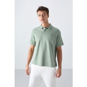 Tommy Life 88327 Açık Yeşil Pamuklu Kalın Yumuşak Dokulu Oversize Fit Basic Polo Yaka Erkek T-Shirt