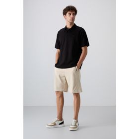 Tommy Life 88327 Siyah Pamuklu Kalin Yumusak Dokulu Oversize Fit Basic Polo Yaka Erkek T-Shirt
