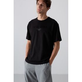 Tommy Life 88328 Siyah Pamuklu Kalın Yumuşak Dokulu Oversize Fit Baskılı Erkek T-shirt