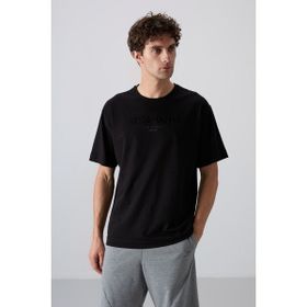 Tommy Life 88328 Siyah Pamuklu Kalın Yumuşak Dokulu Oversize Fit Baskılı Erkek T-shirt