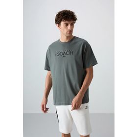 Tommy Life 88329 Haki Pamuklu Kalın Yumuşak Dokulu Oversize Fit Baskılı Erkek T-Shirt