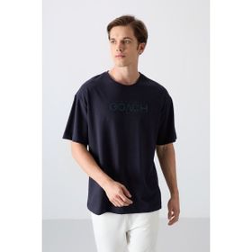 Tommy Life 88329 Lacivert Pamuklu Kalın Yumuşak Dokulu Oversize Fit Baskılı Erkek T-Shirt