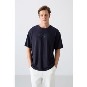 Tommy Life 88329 Lacivert Pamuklu Kalın Yumuşak Dokulu Oversize Fit Baskılı Erkek T-Shirt