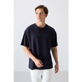 Tommy Life 88329 Lacivert Pamuklu Kalın Yumuşak Dokulu Oversize Fit Baskılı Erkek T-Shirt