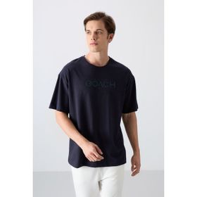 Tommy Life 88329 Lacivert Pamuklu Kalın Yumuşak Dokulu Oversize Fit Baskılı Erkek T-Shirt