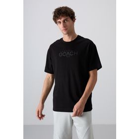Tommy Life 88329 Siyah Pamuklu Kalın Yumuşak Dokulu Oversize Fit Baskılı Erkek T-Shirt