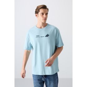 Tommy Life 88330 Açık Mavi Pamuklu Kalın Yumuşak Dokulu Oversize Fit Baskılı Erkek T-Shirt