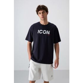 Tommy Life 88331 Lacivert Pamuklu Kalın Yumuşak Dokulu Oversize Fit Baskılı Erkek T-Shirt