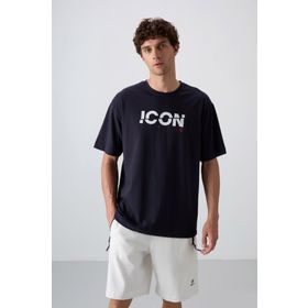 Tommy Life 88331 Lacivert Pamuklu Kalın Yumuşak Dokulu Oversize Fit Baskılı Erkek T-Shirt