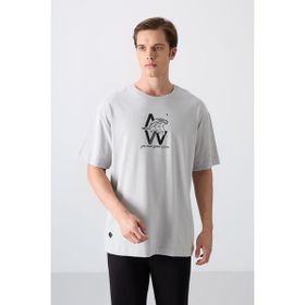 Tommy Life 88332 Taş Pamuklu Kalın Yumuşak Dokulu Oversize Fit Baskılı Erkek T-Shirt