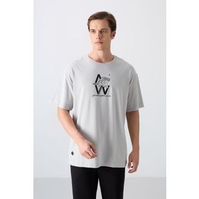 Tommy Life 88332 Taş Pamuklu Kalın Yumuşak Dokulu Oversize Fit Baskılı Erkek T-Shirt