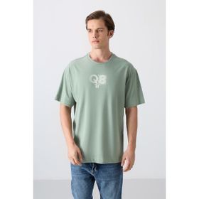 Tommy Life 88333 Açık Yeşil Pamuklu Kalın Yumuşak Dokulu Oversize Fit Baskılı Erkek T-Shirt