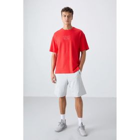 Tommy Life 88336 Fiesta Pamuklu Kalin Yuzeyi Dokulu Oversize Fit Baskili Erkek T-Shirt