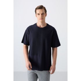 Tommy Life 88337 Lacivert Pamuklu Kalın Yüzeyi Dokulu Oversize Fit Basic Erkek T-Shirt