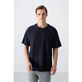 Tommy Life 88337 Lacivert Pamuklu Kalın Yüzeyi Dokulu Oversize Fit Basic Erkek T-Shirt