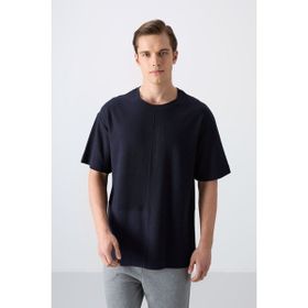 Tommy Life 88337 Lacivert Pamuklu Kalın Yüzeyi Dokulu Oversize Fit Basic Erkek T-Shirt