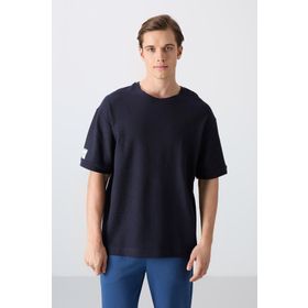 Tommy Life 88339 Lacivert Pamuklu Kalın Yüzeyi Dokulu Oversize Fit Basic Erkek T-Shirt
