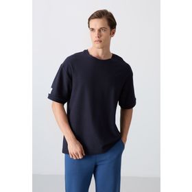 Tommy Life 88339 Lacivert Pamuklu Kalın Yüzeyi Dokulu Oversize Fit Basic Erkek T-Shirt