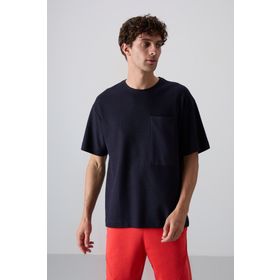 Tommy Life 88341 Lacivert Pamuklu Kalın Yüzeyi Dokulu Oversize Fit Basic Erkek T-Shirt