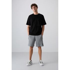 Tommy Life 88341 Siyah Pamuklu Kalın Yüzeyi Dokulu Oversize Fit Basic Erkek T-Shirt