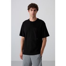 Tommy Life 88341 Siyah Pamuklu Kalın Yüzeyi Dokulu Oversize Fit Basic Erkek T-Shirt