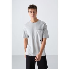Tommy Life 88341 Taş Pamuklu Kalin Yuzeyi Dokulu Oversize Fit Basic Erkek T-Shirt