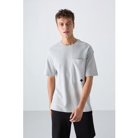 Tommy Life 88341 Taş Pamuklu Kalin Yuzeyi Dokulu Oversize Fit Basic Erkek T-Shirt