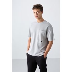 Tommy Life 88341 Taş Pamuklu Kalin Yuzeyi Dokulu Oversize Fit Basic Erkek T-Shirt