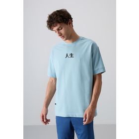 Tommy Life 88342 Açık Mavi Pamuklu Kalın Yumuşak Dokulu Oversize Fit Baskılı Erkek T-Shirt