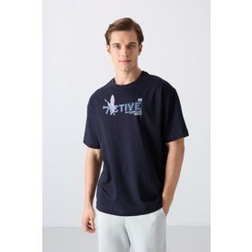 Tommy Life 88344 Lacivert Pamuklu Kalın Yumuşak Dokulu Oversize Fit Baskılı Erkek T-Shirt