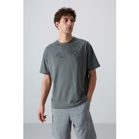 Tommy Life 88345 Haki Pamuklu Kalın Yumuşak Dokulu Oversize Fit Baskılı Erkek T-shirt
