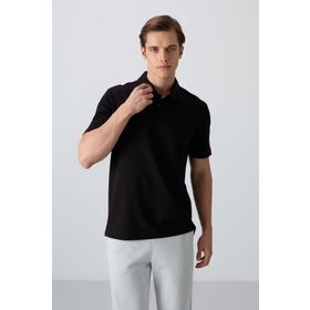 Tommy Life 88348 Siyah Pamuklu Kalın Yumuşak Dokulu Standart Fit Basic Polo Yaka Erkek T-Shirt