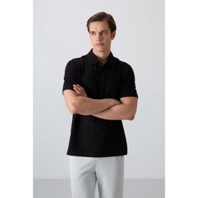 Tommy Life 88348 Siyah Pamuklu Kalın Yumuşak Dokulu Standart Fit Basic Polo Yaka Erkek T-Shirt