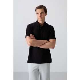 Tommy Life 88348 Siyah Pamuklu Kalın Yumuşak Dokulu Standart Fit Basic Polo Yaka Erkek T-Shirt