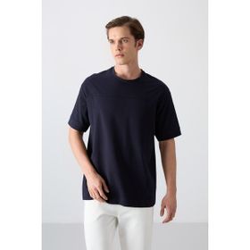 Tommy Life 88349 Lacivert Pamuklu Kalın Yumuşak Dokulu Oversize Fit Basic Erkek T-Shirt